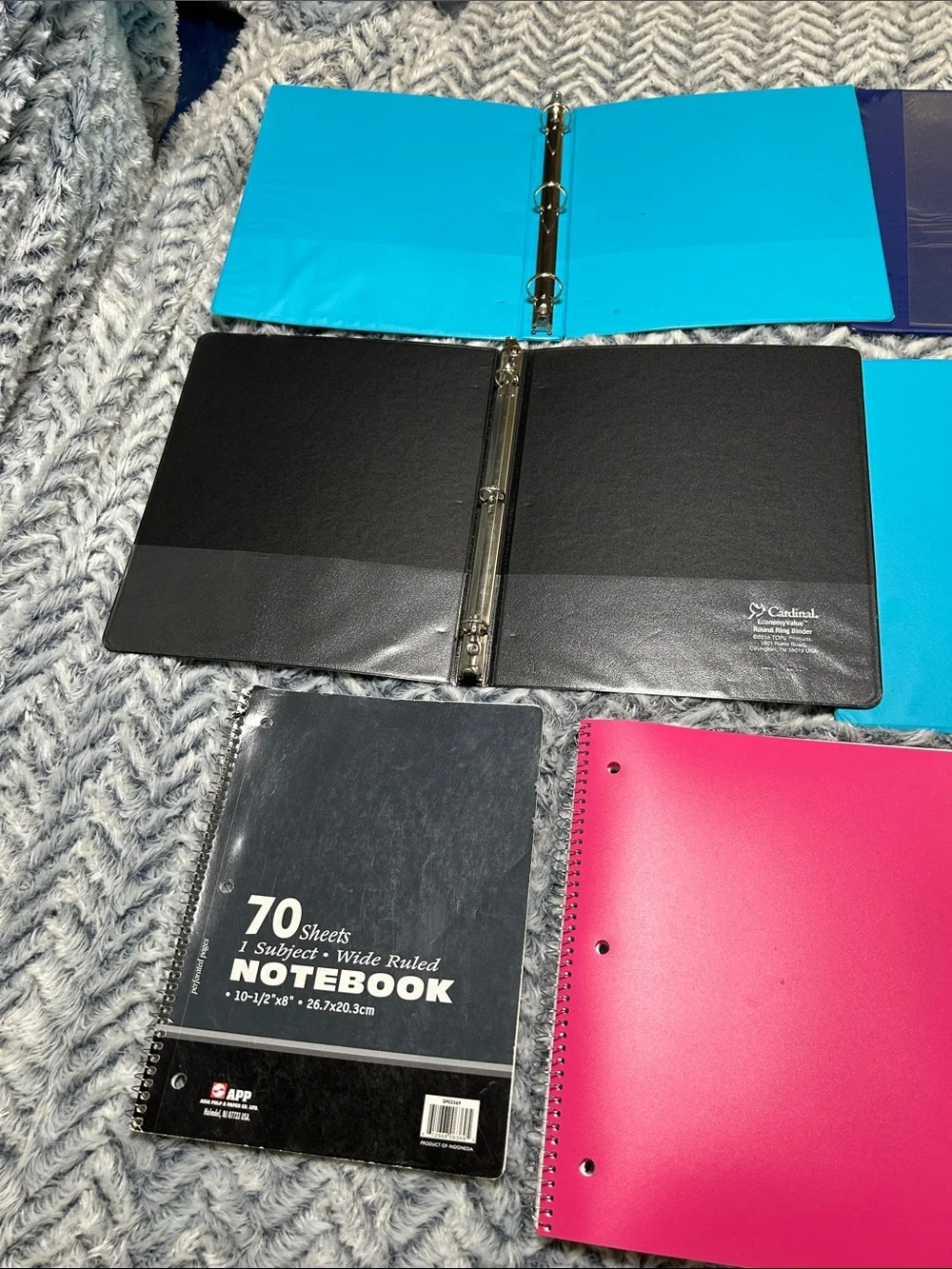 Assorted Color 1”- 2” 3 Ring Binders 100 Clear Sheet Protectors and Notebooks
